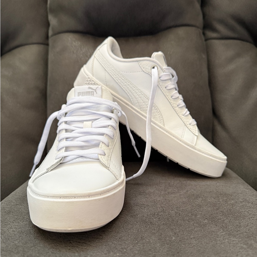 PUMA Women’s White Platform Sneakers - Classic Low-Top Lace-Up